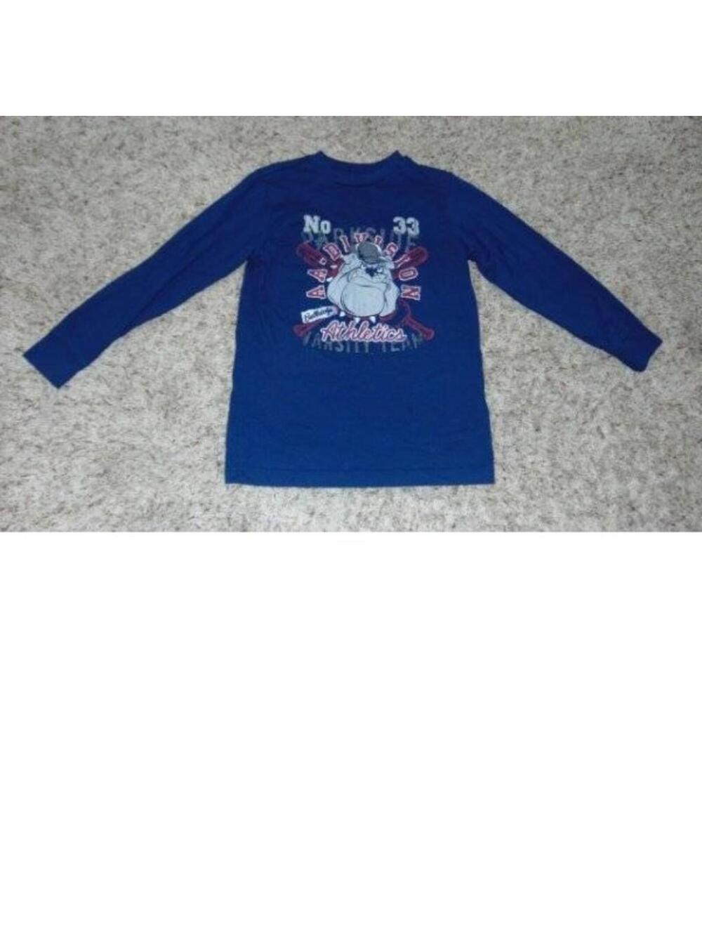 Boys Shirt Bulldog Baseball 8 Blue Long Sleeve Crew Basic Editions